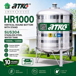 ATKC HR1000 Vertical Round Bottom With Stand SUS304 Stainless Steel Water Tank 10000L/2200G