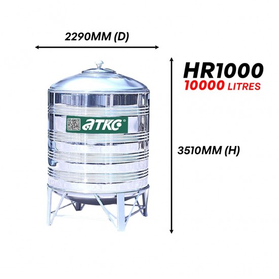 ATKC HR1000 Vertical Round Bottom With Stand SUS304 Stainless Steel Water Tank 10000L/2200G ATKC HR1000 Vertical Round Bottom With Stand SUS304 Stainless Steel Water Tank 10000L/2200G