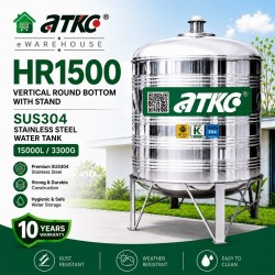 ATKC HR1500 Vertical Round Bottom With Stand SUS304 Stainless Steel Water Tank 15000L/3300G