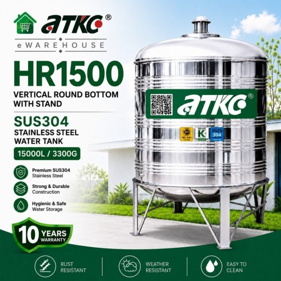 ATKC HR1500 Vertical Round Bottom With Stand SUS304 Stainless Steel Water Tank 15000L/3300G ATKC HR1500 Vertical Round Bottom With Stand SUS304 Stainless Steel Water Tank 15000L/3300G