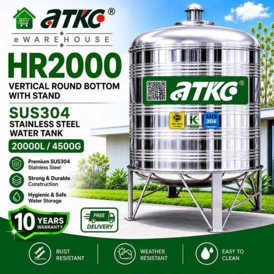 ATKC HR2000 Vertical Round Bottom With Stand SUS304 Stainless Steel Water Tank 20000L/4500G ATKC HR2000 Vertical Round Bottom With Stand SUS304 Stainless Steel Water Tank 20000L/4500G