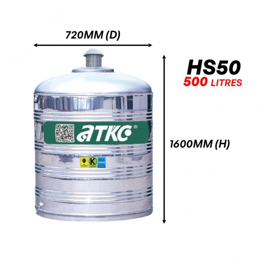ATKC HS50 Vertical Flat Bottom Without Stand SUS304 Stainless Steel Water Tank 500L/110G ATKC HS50 Vertical Flat Bottom Without Stand SUS304 Stainless Steel Water Tank 500L/110G