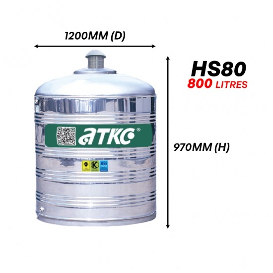 ATKC HS80 Vertical Flat Bottom Without Stand SUS304 Stainless Steel Water Tank 800L/180G ATKC HS80 Vertical Flat Bottom Without Stand SUS304 Stainless Steel Water Tank 800L/180G