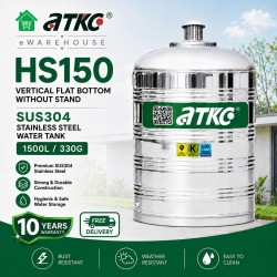 ATKC HS150 Vertical Flat Bottom Without Stand SUS304 Stainless Steel Water Tank 1500L/330G