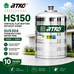 ATKC HS150 Vertical Flat Bottom Without Stand SUS304 Stainless Steel Water Tank 1500L/330G