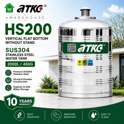 ATKC HS200 Vertical Flat Bottom Without Stand SUS304 Stainless Steel Water Tank 2000L/450G