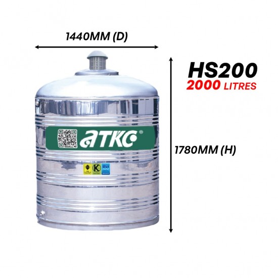 ATKC HS200 Vertical Flat Bottom Without Stand SUS304 Stainless Steel Water Tank 2000L/450G ATKC HS200 Vertical Flat Bottom Without Stand SUS304 Stainless Steel Water Tank 2000L/450G