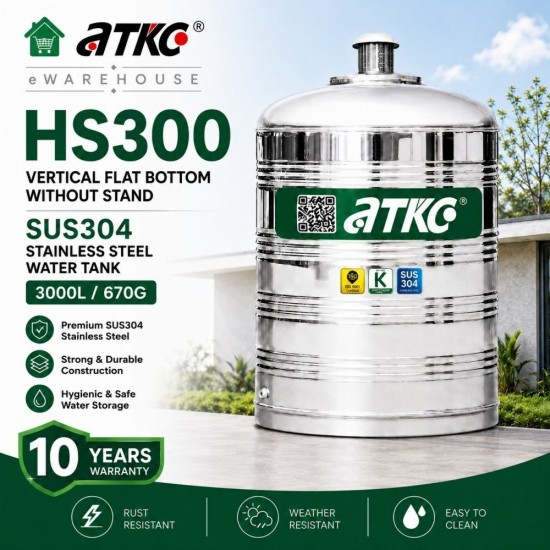 ATKC HS300 Vertical Flat Bottom Without Stand SUS304 Stainless Steel Water Tank 3000L/670G ATKC HS300 Vertical Flat Bottom Without Stand SUS304 Stainless Steel Water Tank 3000L/670G