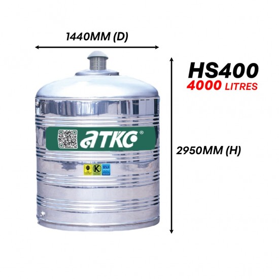 ATKC HS400 Vertical Flat Bottom Without Stand SUS304 Stainless Steel Water Tank 4000L/900G ATKC HS400 Vertical Flat Bottom Without Stand SUS304 Stainless Steel Water Tank 4000L/900G