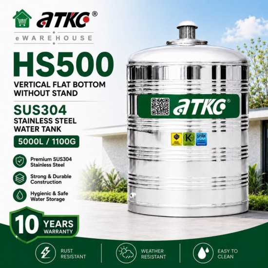 ATKC HS500 Vertical Flat Bottom Without Stand SUS304 Stainless Steel Water Tank 5000L/1100G ATKC HS500 Vertical Flat Bottom Without Stand SUS304 Stainless Steel Water Tank 5000L/1100G