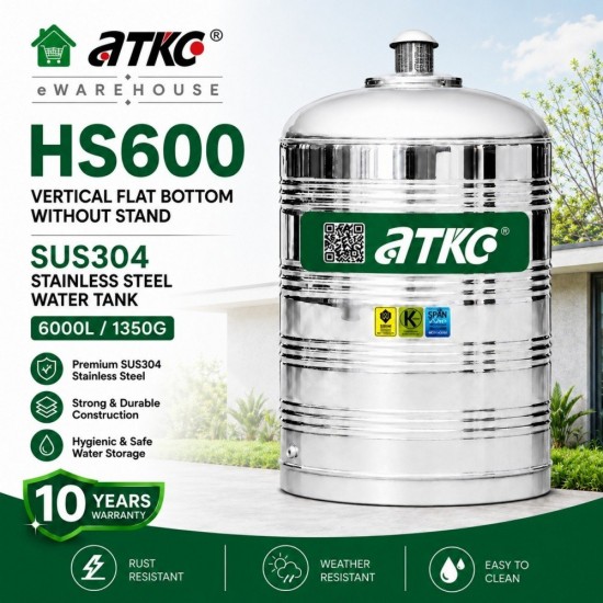 ATKC HS600 Vertical Flat Bottom Without Stand SUS304 Stainless Steel Water Tank 6000L/1350G ATKC HS600 Vertical Flat Bottom Without Stand SUS304 Stainless Steel Water Tank 6000L/1350G