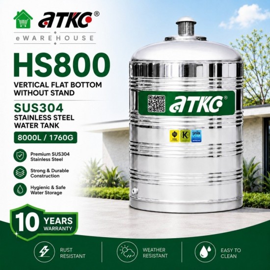 ATKC HS800 Vertical Flat Bottom Without Stand SUS304 Stainless Steel Water Tank 8000L/1760G ATKC HS800 Vertical Flat Bottom Without Stand SUS304 Stainless Steel Water Tank 8000L/1760G