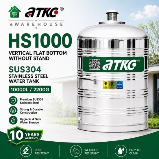 ATKC HS1000 Vertical Flat Bottom Without Stand SUS304 Stainless Steel Water Tank 10000L/2200G ATKC HS1000 Vertical Flat Bottom Without Stand SUS304 Stainless Steel Water Tank 10000L/2200G