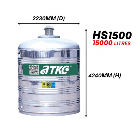 ATKC HS1500 Vertical Flat Bottom Without Stand SUS304 Stainless Steel Water Tank 15000L/3300G ATKC HS1500 Vertical Flat Bottom Without Stand SUS304 Stainless Steel Water Tank 15000L/3300G