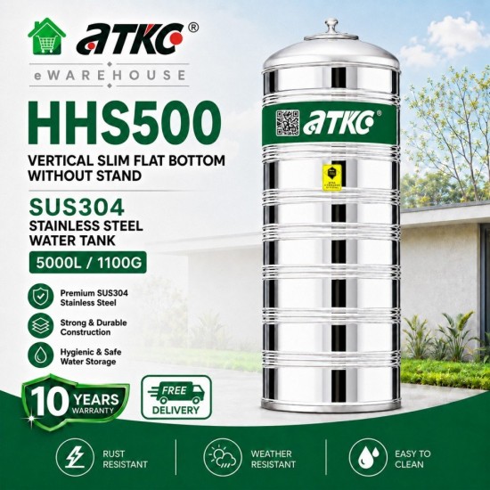 ATKC HHS500 Vertical Flat Bottom Without Stand SUS304 Stainless Steel Water Tank 5000L/1100G ATKC HHS500 Vertical Flat Bottom Without Stand SUS304 Stainless Steel Water Tank 5000L/1100G