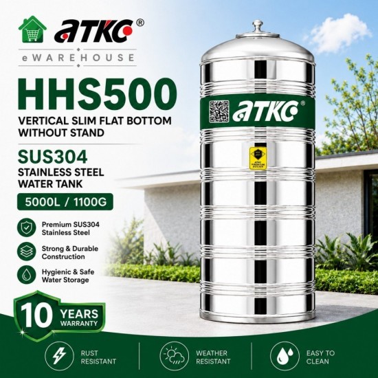 ATKC HHS500 Vertical Flat Bottom Without Stand SUS304 Stainless Steel Water Tank 5000L/1100G ATKC HHS500 Vertical Flat Bottom Without Stand SUS304 Stainless Steel Water Tank 5000L/1100G