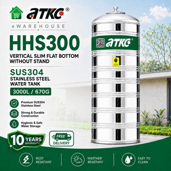 ATKC HHS300 Vertical Flat Bottom Without Stand SUS304 Stainless Steel Water Tank 3000L/670G