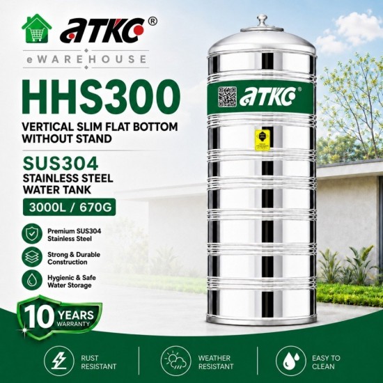 ATKC HHS300 Vertical Flat Bottom Without Stand SUS304 Stainless Steel Water Tank 3000L/670G ATKC HHS300 Vertical Flat Bottom Without Stand SUS304 Stainless Steel Water Tank 3000L/670G