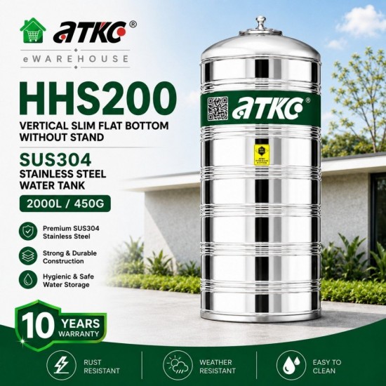 ATKC HHS200 Vertical Flat Bottom Without Stand SUS304 Stainless Steel Water Tank 2000L/450G