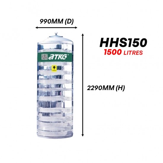 ATKC HHS150 Vertical Flat Bottom Without Stand SUS304 Stainless Steel Water Tank 1500L/330G ATKC HHS150 Vertical Flat Bottom Without Stand SUS304 Stainless Steel Water Tank 1500L/330G