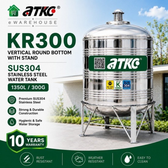 ATKC KR300 Vertical Round Bottom With Stand SUS304 Stainless Steel Water Tank 1350L/300G