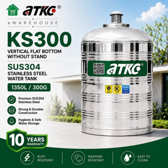 ATKC KS300 Vertical Flat Bottom Without Stand SUS304 Stainless Steel Water Tank 1350L/300G ATKC KS300 Vertical Flat Bottom Without Stand SUS304 Stainless Steel Water Tank 1350L/300G