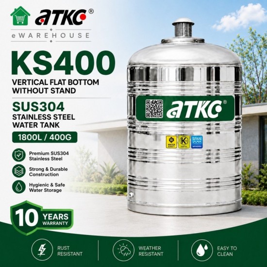 ATKC KS400 Vertical Flat Bottom Without Stand SUS304 Stainless Steel Water Tank 1800L/400G