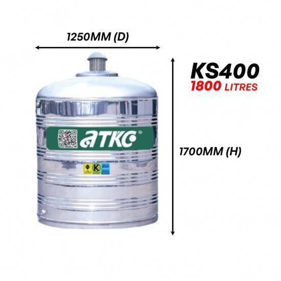 ATKC KS400 Vertical Flat Bottom Without Stand SUS304 Stainless Steel Water Tank 1800L/400G ATKC KS400 Vertical Flat Bottom Without Stand SUS304 Stainless Steel Water Tank 1800L/400G