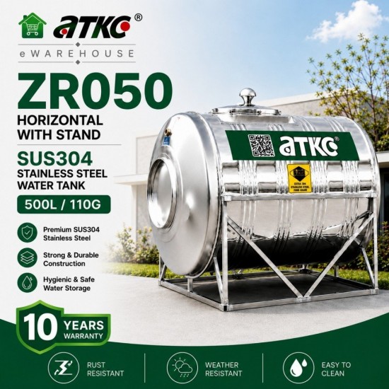 ATKC ZR050 Horizontal With Stand SUS304 Stainless Steel Water Tank 500L/110G ATKC ZR050 Horizontal With Stand SUS304 Stainless Steel Water Tank 500L/110G