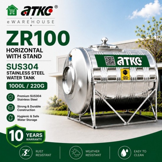 ATKC ZR100 Horizontal With Stand SUS304 Stainless Steel Water Tank 1000L/220G ATKC ZR100 Horizontal With Stand SUS304 Stainless Steel Water Tank 1000L/220G