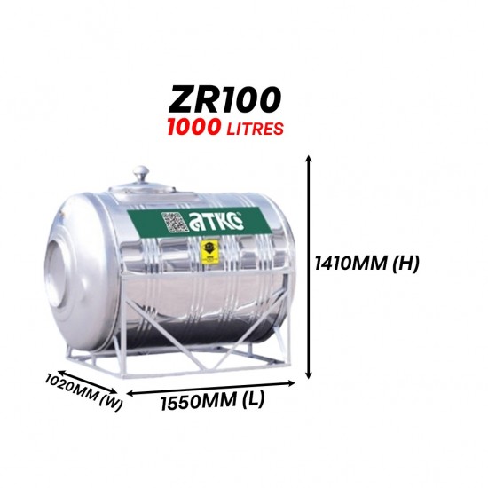 ATKC ZR100 Horizontal With Stand SUS304 Stainless Steel Water Tank 1000L/220G ATKC ZR100 Horizontal With Stand SUS304 Stainless Steel Water Tank 1000L/220G