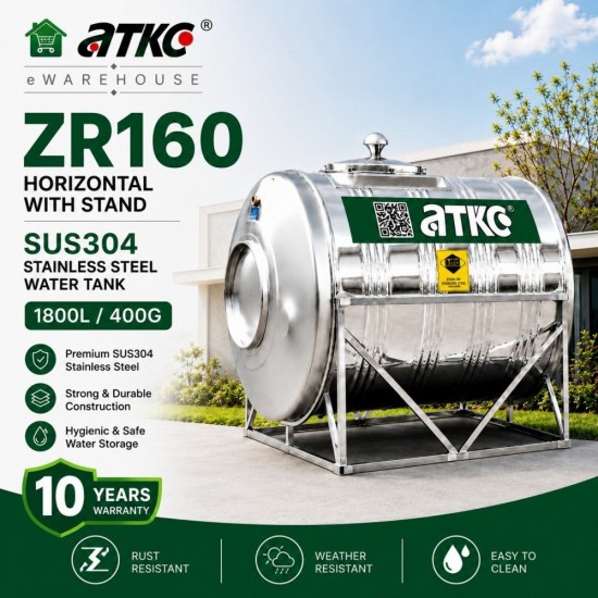 ATKC ZR160 Horizontal With Stand SUS304 Stainless Steel Water Tank 1800L/400G ATKC ZR160 Horizontal With Stand SUS304 Stainless Steel Water Tank 1800L/400G