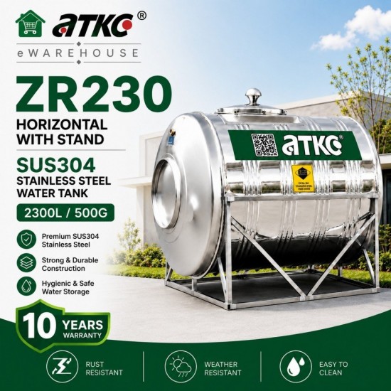 ATKC ZR230 Horizontal With Stand SUS304 Stainless Steel Water Tank 2300L/500G ATKC ZR230 Horizontal With Stand SUS304 Stainless Steel Water Tank 2300L/500G