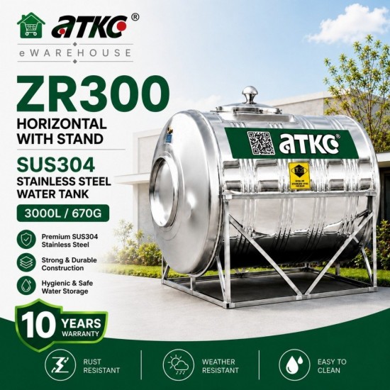 ATKC ZR300 Horizontal With Stand SUS304 Stainless Steel Water Tank 3000L/670G ATKC ZR300 Horizontal With Stand SUS304 Stainless Steel Water Tank 3000L/670G