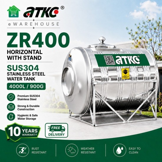 ATKC ZR400 Horizontal With Stand SUS304 Stainless Steel Water Tank 4000L/900G ATKC ZR400 Horizontal With Stand SUS304 Stainless Steel Water Tank 4000L/900G