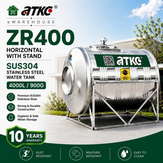 ATKC ZR400 Horizontal With Stand SUS304 Stainless Steel Water Tank 4000L/900G ATKC ZR400 Horizontal With Stand SUS304 Stainless Steel Water Tank 4000L/900G