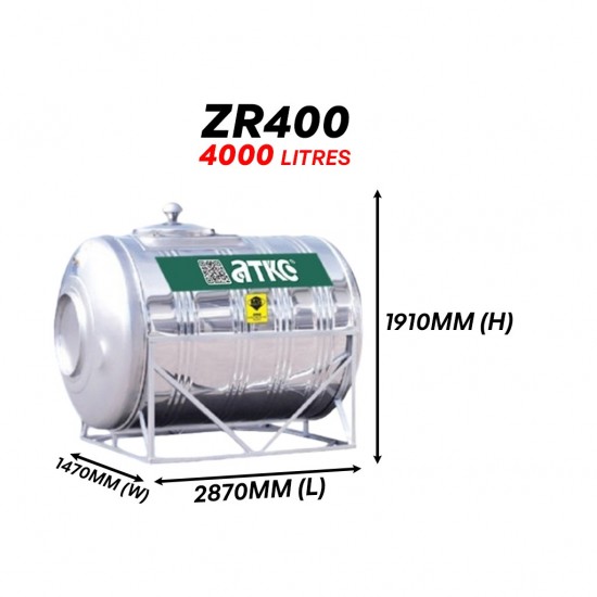 ATKC ZR400 Horizontal With Stand SUS304 Stainless Steel Water Tank 4000L/900G ATKC ZR400 Horizontal With Stand SUS304 Stainless Steel Water Tank 4000L/900G