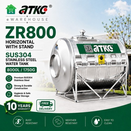 ATKC ZR800 Horizontal With Stand SUS304 Stainless Steel Water Tank 8000L/1750G