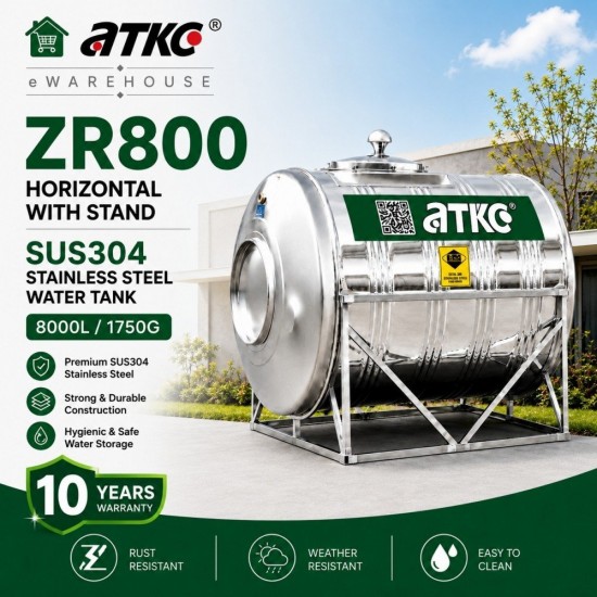 ATKC ZR800 Horizontal With Stand SUS304 Stainless Steel Water Tank 8000L/1750G ATKC ZR800 Horizontal With Stand SUS304 Stainless Steel Water Tank 8000L/1750G
