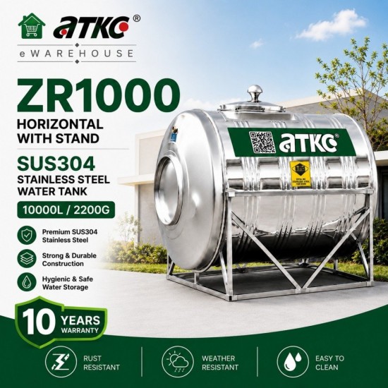 ATKC ZR1000 Horizontal With Stand SUS304 Stainless Steel Water Tank 10000L/2200G ATKC ZR1000 Horizontal With Stand SUS304 Stainless Steel Water Tank 10000L/2200G