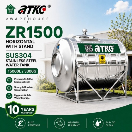 ATKC ZR1500 Horizontal With Stand SUS304 Stainless Steel Water Tank 15000L/3300G ATKC ZR1500 Horizontal With Stand SUS304 Stainless Steel Water Tank 15000L/3300G