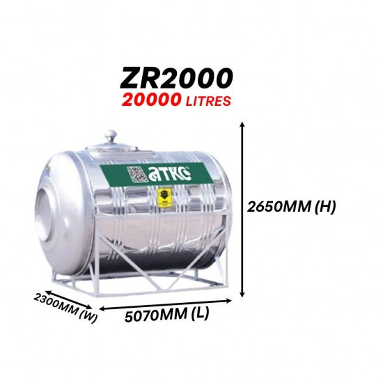 ATKC ZR2000 Horizontal With Stand SUS304 Stainless Steel Water Tank 20000L/4500G ATKC ZR2000 Horizontal With Stand SUS304 Stainless Steel Water Tank 20000L/4500G