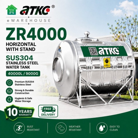 ATKC ZR4000 Horizontal With Stand SUS304 Stainless Steel Water Tank 40000L/9000G ATKC ZR4000 Horizontal With Stand SUS304 Stainless Steel Water Tank 40000L/9000G