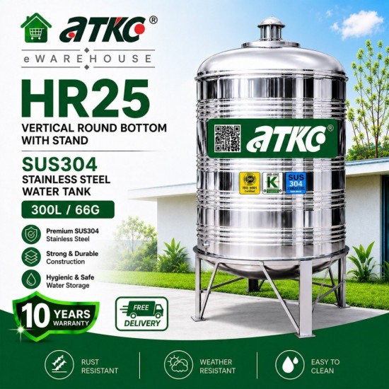 ATKC HR25 Vertical Round Bottom With Stand SUS304 Stainless Steel Water Tank 300L/66G ATKC HR25 Vertical Round Bottom With Stand SUS304 Stainless Steel Water Tank 300L/66G