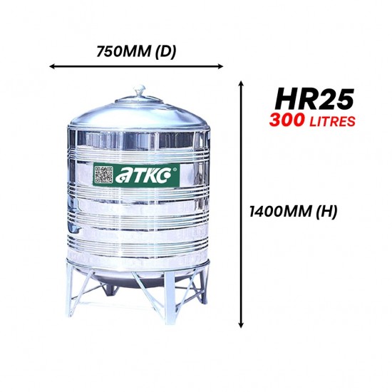 ATKC HR25 Vertical Round Bottom With Stand SUS304 Stainless Steel Water Tank 300L/66G ATKC HR25 Vertical Round Bottom With Stand SUS304 Stainless Steel Water Tank 300L/66G