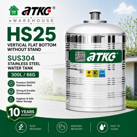 ATKC HS25 Vertical Flat Bottom Without Stand SUS304 Stainless Steel Water Tank 300L/66G ATKC HS25 Vertical Flat Bottom Without Stand SUS304 Stainless Steel Water Tank 300L/66G