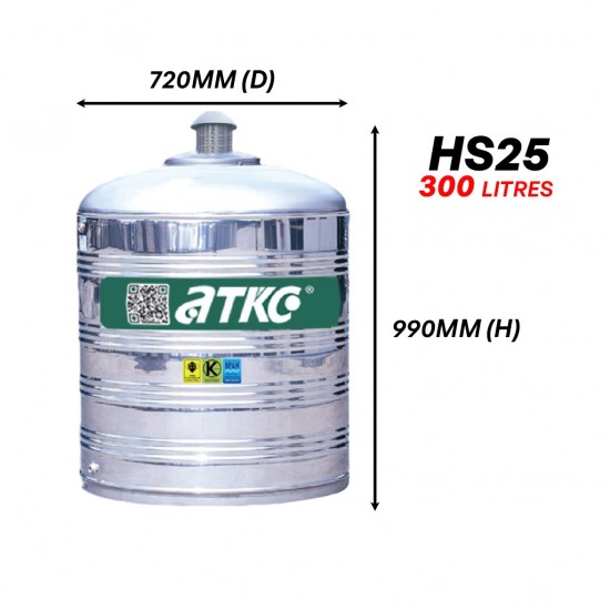 ATKC HS25 Vertical Flat Bottom Without Stand SUS304 Stainless Steel Water Tank 300L/66G ATKC HS25 Vertical Flat Bottom Without Stand SUS304 Stainless Steel Water Tank 300L/66G