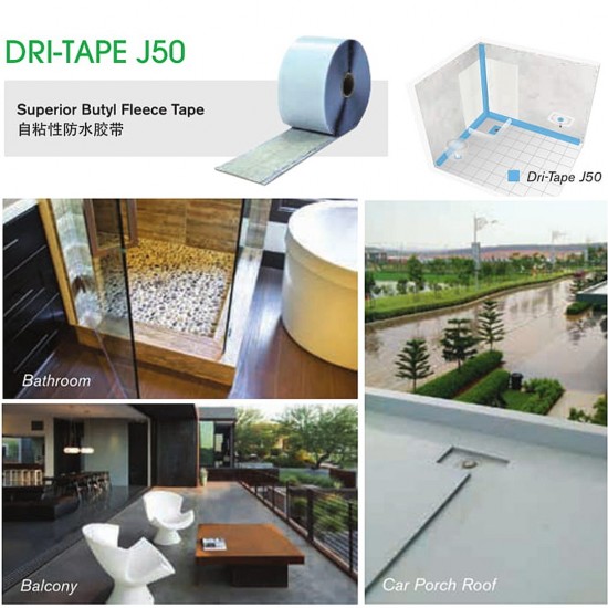 Dritech Dri-Tape J50 Superior Butyl Fleece Tape 100MM (W) x 1.0MM (T) x 10M (L)