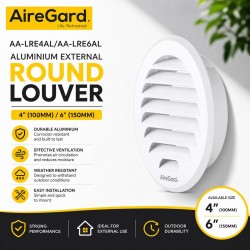 AireGard AA-LRE4AL / AA-LRE6AL Round External Aluminium Louver 4" (100MM) / 6" (150MM)