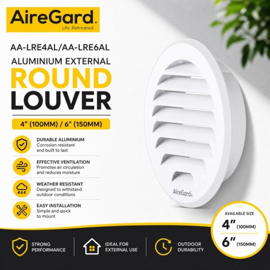 AireGard AA-LRE4AL / AA-LRE6AL Round External Aluminium Louver 4" (100MM) / 6" (150MM)
